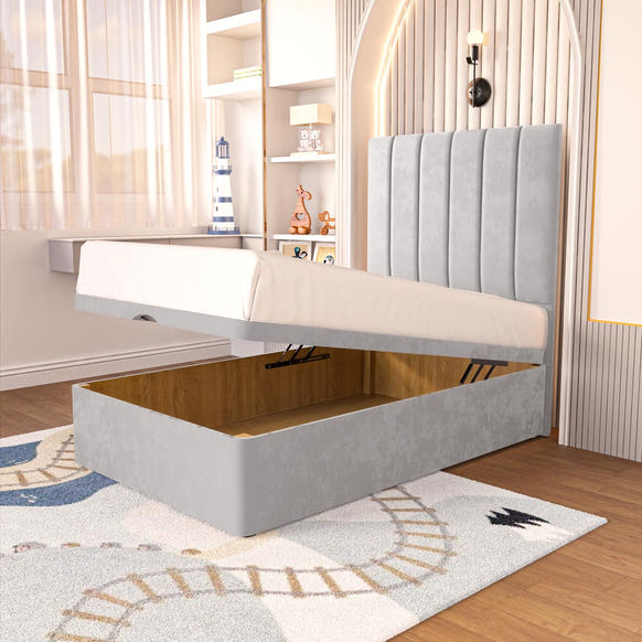 Prague Kids Ottoman Divan Bed - Silver Plush Velvet