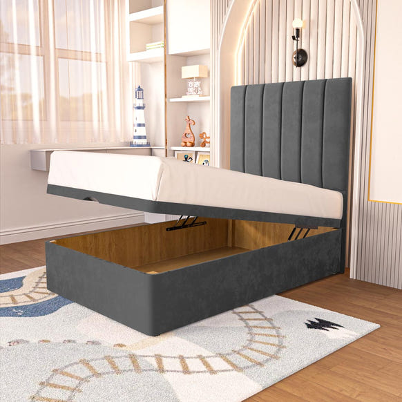Prague Kids Ottoman Divan Bed - Steel Plush Velvet