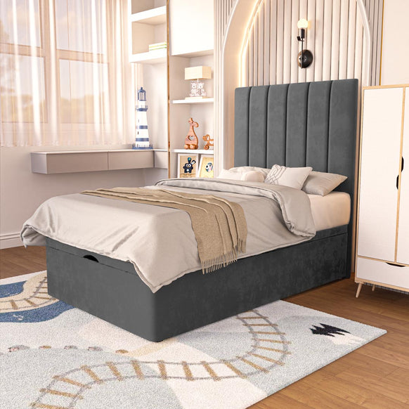 Prague Kids Ottoman Divan Bed - Steel Plush Velvet