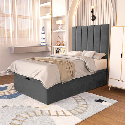 Prague Kids Ottoman Divan Bed - Steel Plush Velvet