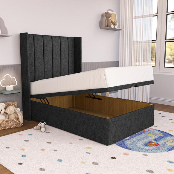 Prague Kids Wingback Ottoman Divan Bed - Black Chenille