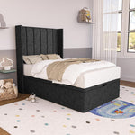 Prague Kids Wingback Ottoman Divan Bed - Black Chenille