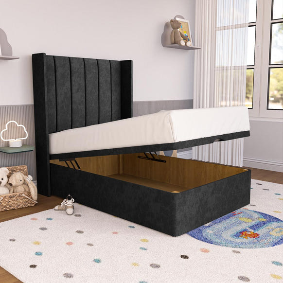 Prague Kids Wingback Ottoman Divan Bed - Black Naples