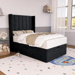Prague Kids Wingback Ottoman Divan Bed - Black Plush Velvet