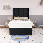 Prague Kids Wingback Ottoman Divan Bed - Black Plush Velvet