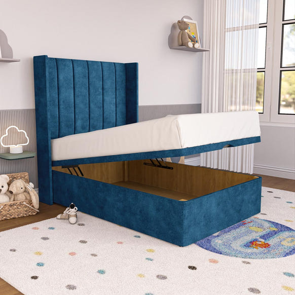 Prague Kids Wingback Ottoman Divan Bed - Blue Coniston