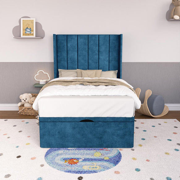 Prague Kids Wingback Ottoman Divan Bed - Blue Coniston