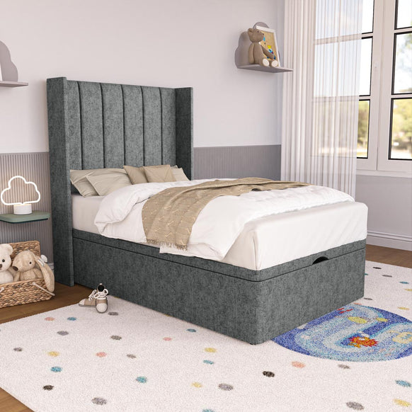 Prague Kids Wingback Ottoman Divan Bed - Charcoal Chenille