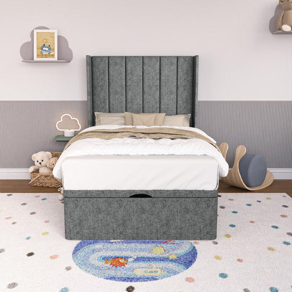 Prague Kids Wingback Ottoman Divan Bed - Charcoal Chenille