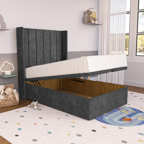 Prague Kids Wingback Ottoman Divan Bed - Charcoal Coniston