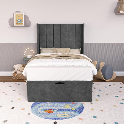 Prague Kids Wingback Ottoman Divan Bed - Charcoal Coniston