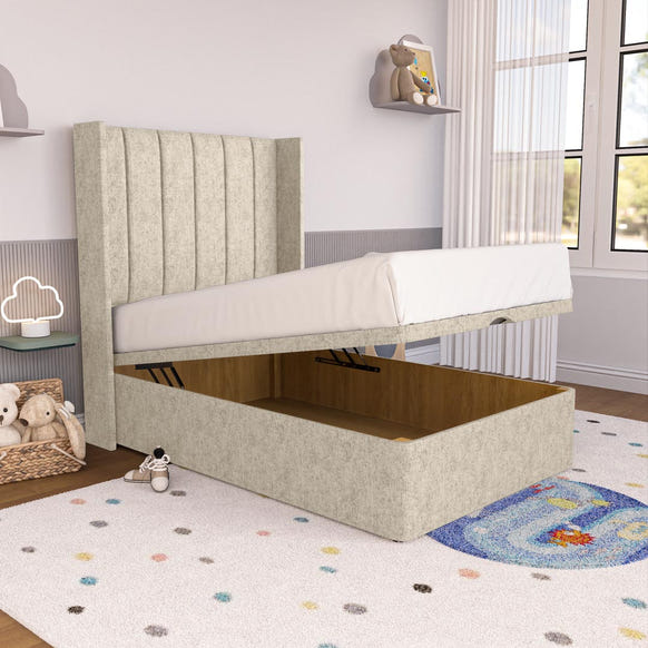 Prague Kids Wingback Ottoman Divan Bed - Cream Chenille