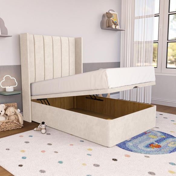 Prague Kids Wingback Ottoman Divan Bed - Cream Naples