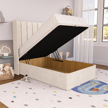Prague Kids Wingback Ottoman Divan Bed - Cream Naples