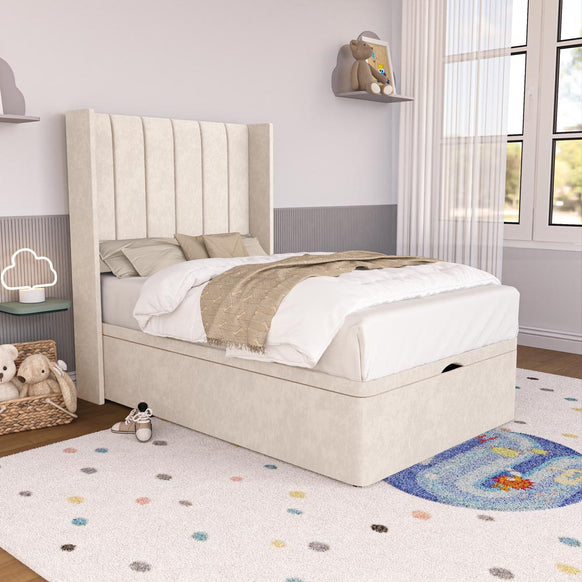 Prague Kids Wingback Ottoman Divan Bed - Cream Naples