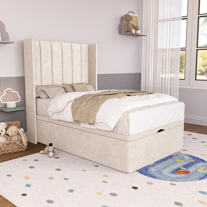 Prague Kids Wingback Ottoman Divan Bed - Cream Naples