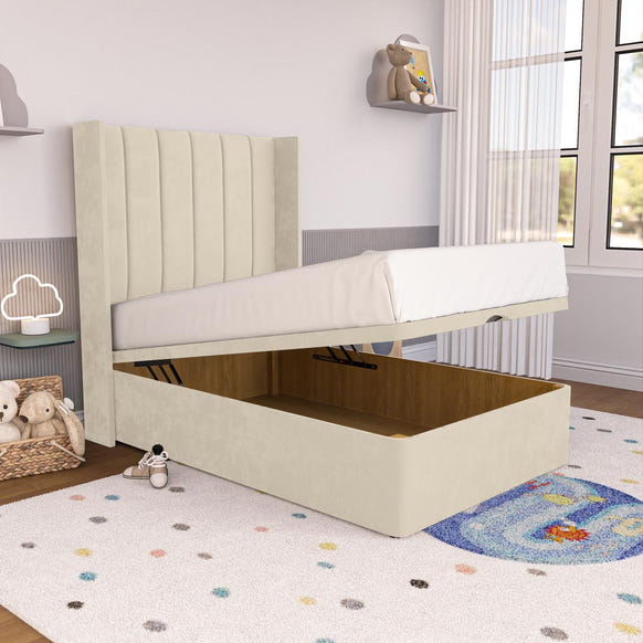 Prague Kids Wingback Ottoman Divan Bed - Cream Plush Velvet