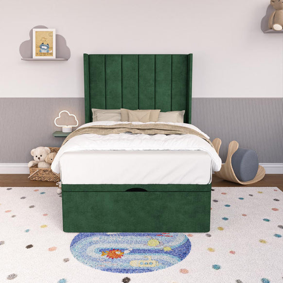 Prague Kids Wingback Ottoman Divan Bed - Emerald Coniston
