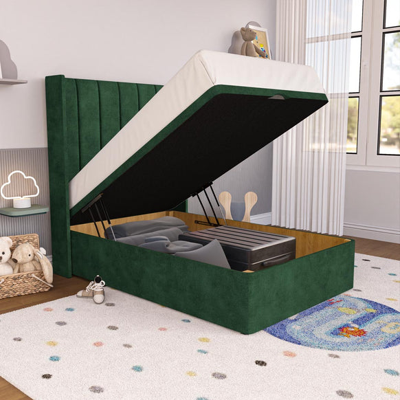 Prague Kids Wingback Ottoman Divan Bed - Emerald Coniston