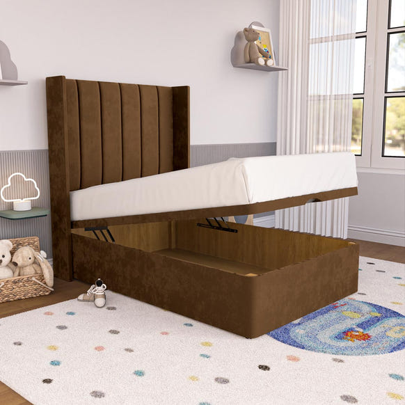 Prague Kids Wingback Ottoman Divan Bed - Mocca Plush Velvet