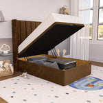 Prague Kids Wingback Ottoman Divan Bed - Mocca Plush Velvet