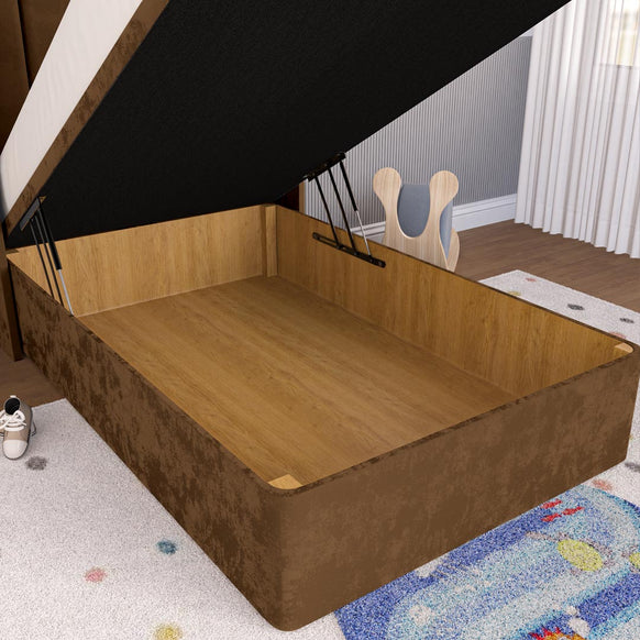 Prague Kids Wingback Ottoman Divan Bed - Mocca Plush Velvet