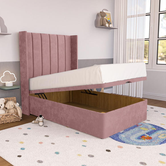 Prague Kids Wingback Ottoman Divan Bed - Pink Plush Velvet