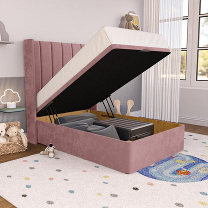 Prague Kids Wingback Ottoman Divan Bed - Pink Plush Velvet