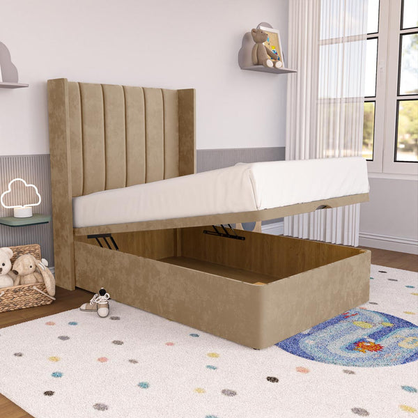 Prague Kids Wingback Ottoman Divan Bed - Mink Plush Velvet