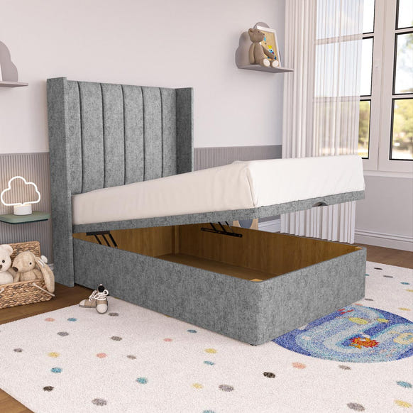 Prague Kids Wingback Ottoman Divan Bed - Silver Chenille