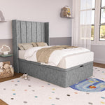 Prague Kids Wingback Ottoman Divan Bed - Silver Chenille