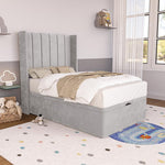 Prague Kids Wingback Ottoman Divan Bed - Silver Plush Velvet