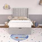 Prague Kids Wingback Ottoman Divan Bed - Silver Plush Velvet