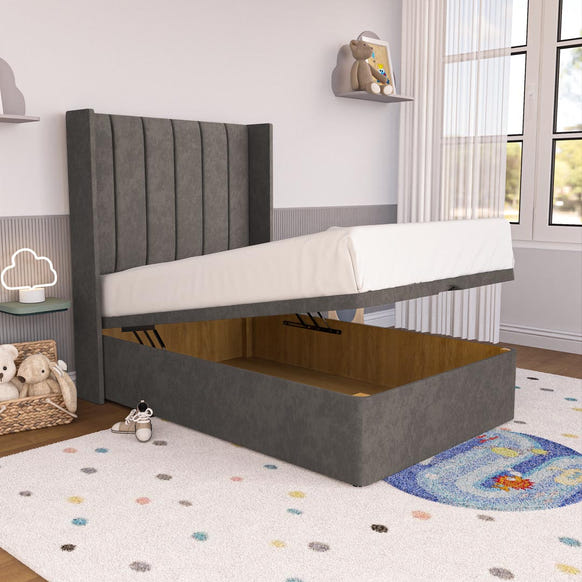 Prague Kids Wingback Ottoman Divan Bed - Slate Grey Naples