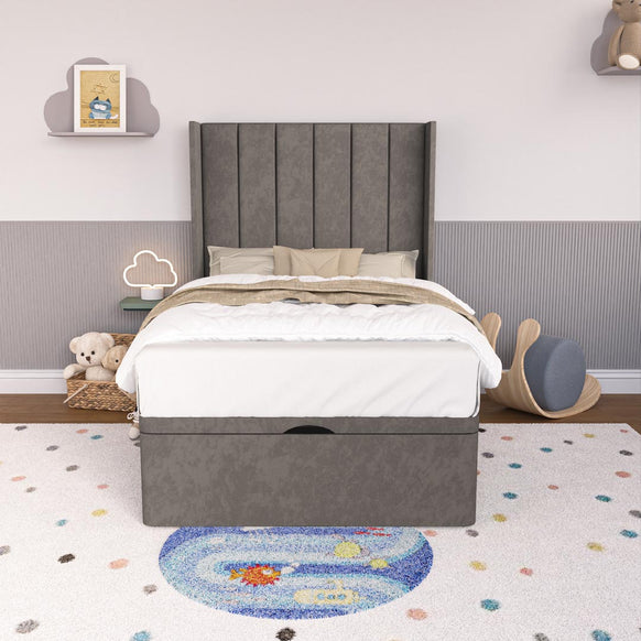 Prague Kids Wingback Ottoman Divan Bed - Slate Grey Naples