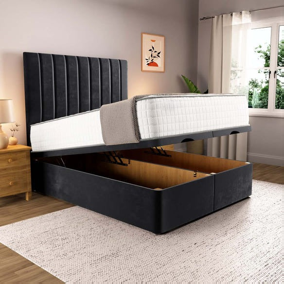 Prague Ottoman Divan Bed - Black Plush Velvet