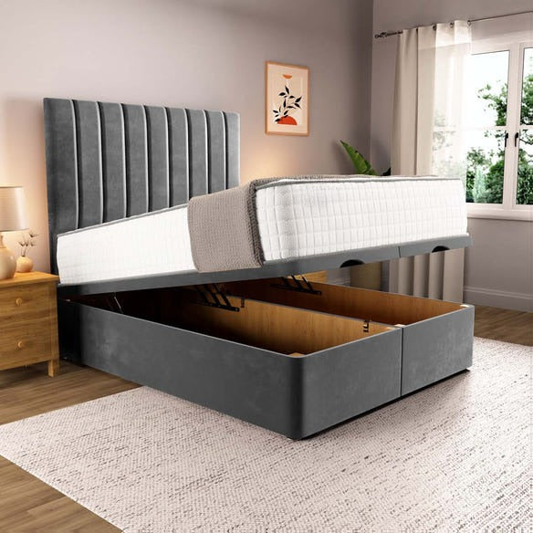 Prague Ottoman Divan Bed - Steel Plush Velvet