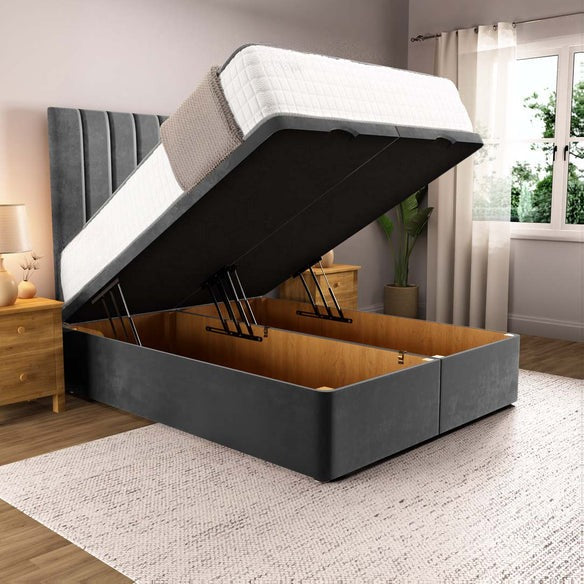 Prague Ottoman Divan Bed - Steel Plush Velvet