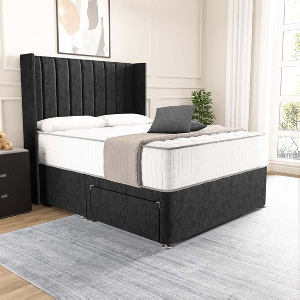 Prague Wingback Divan Bed - Black Chenille