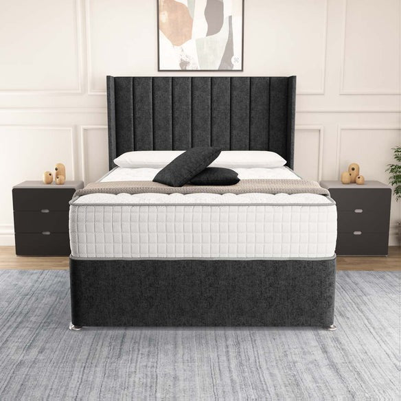 Prague Wingback Divan Bed - Black Chenille