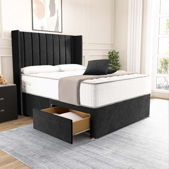 Prague Wingback Divan Bed - Black Naples