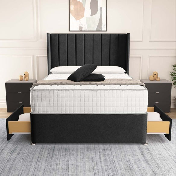Prague Wingback Divan Bed - Black Naples