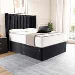 Prague Wingback Divan Bed - Black Plush Velvet