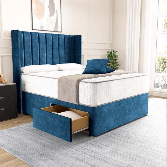 Prague Wingback Divan Bed - Blue Coniston