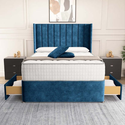 Prague Wingback Divan Bed - Blue Coniston