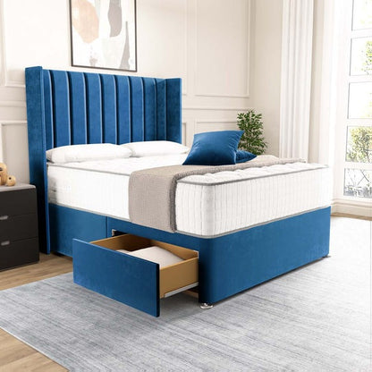 Prague Wingback Divan Bed - Blue Plush Velvet