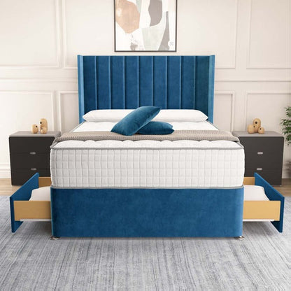 Prague Wingback Divan Bed - Blue Plush Velvet