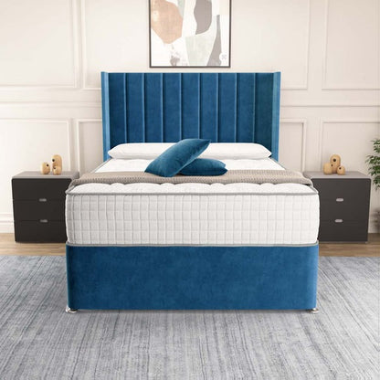 Prague Wingback Divan Bed - Blue Plush Velvet