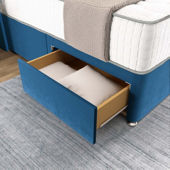 Prague Wingback Divan Bed - Blue Plush Velvet