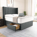 Prague Wingback Divan Bed - Charcoal Chenille